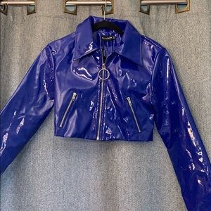 Pretty Little Thing blue crop jacket with zipper